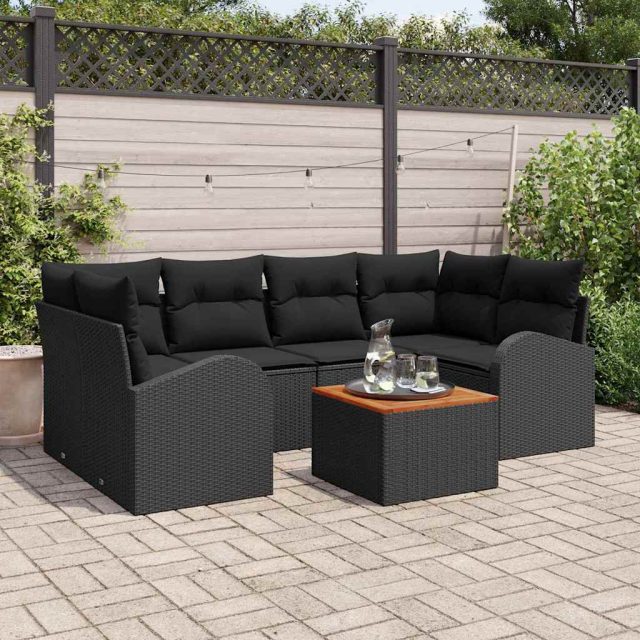 vidaXL Gartensofa-set mit Kissen 7 pcs Schwarz Poly-Rattan