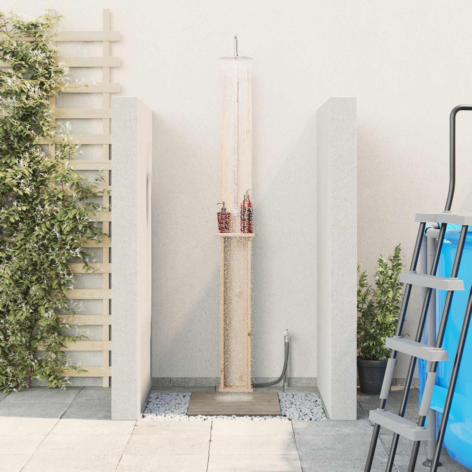 vidaXL Gartendusche 246 cm Massivholz Kiefer und Edelstahl Natur