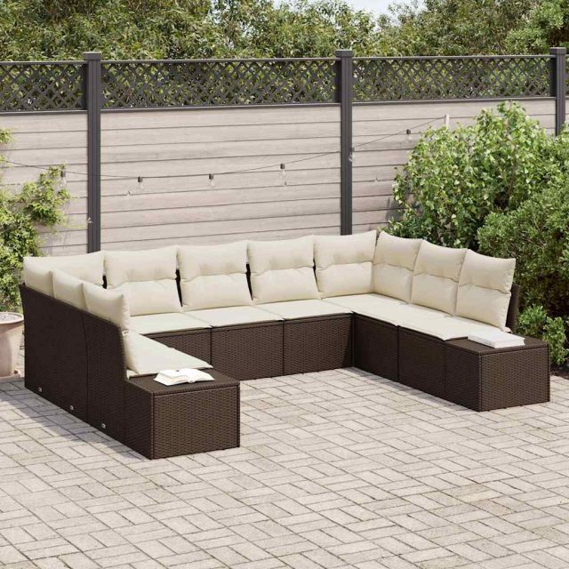 vidaXL Gartensofa-set mit Kissen 9 pcs Braun Poly-Rattan