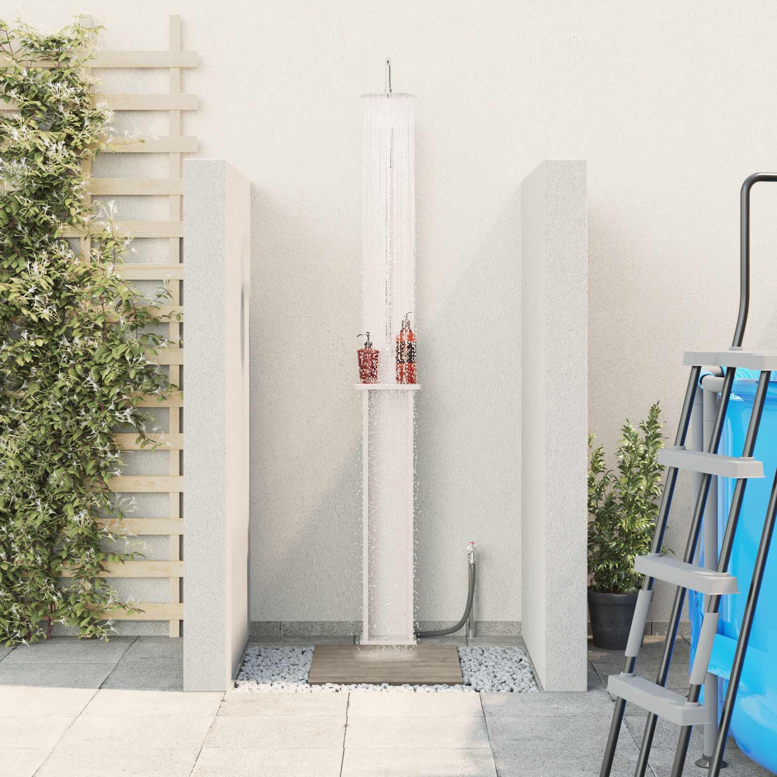 vidaXL Gartendusche 246 cm Massivholz Kiefer und Edelstahl Weiß