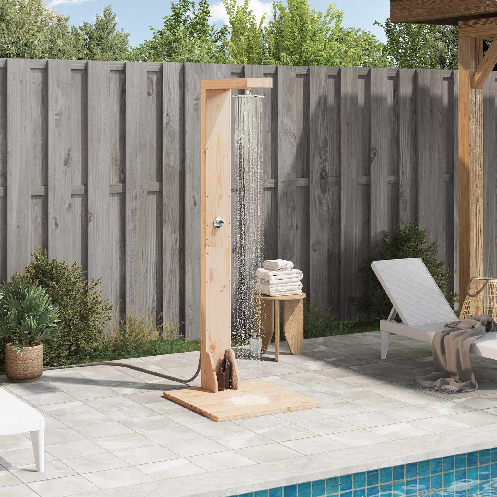 vidaXL Gartendusche 210 cm Massivholz Kiefer und Edelstahl Natur