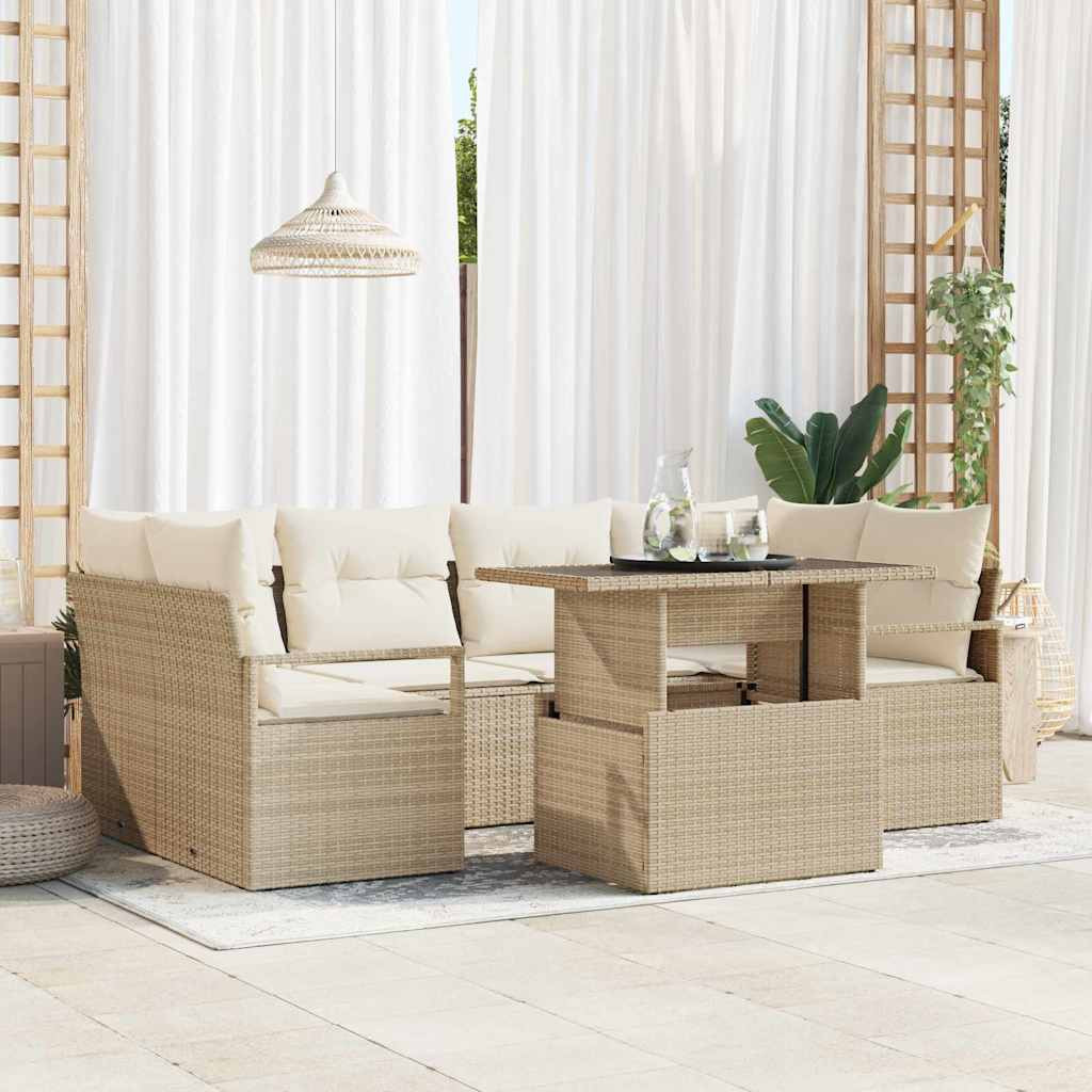 vidaXL Gartensofa-set mit Speicher mit Kissen 7 pcs Beige Poly-Rattan