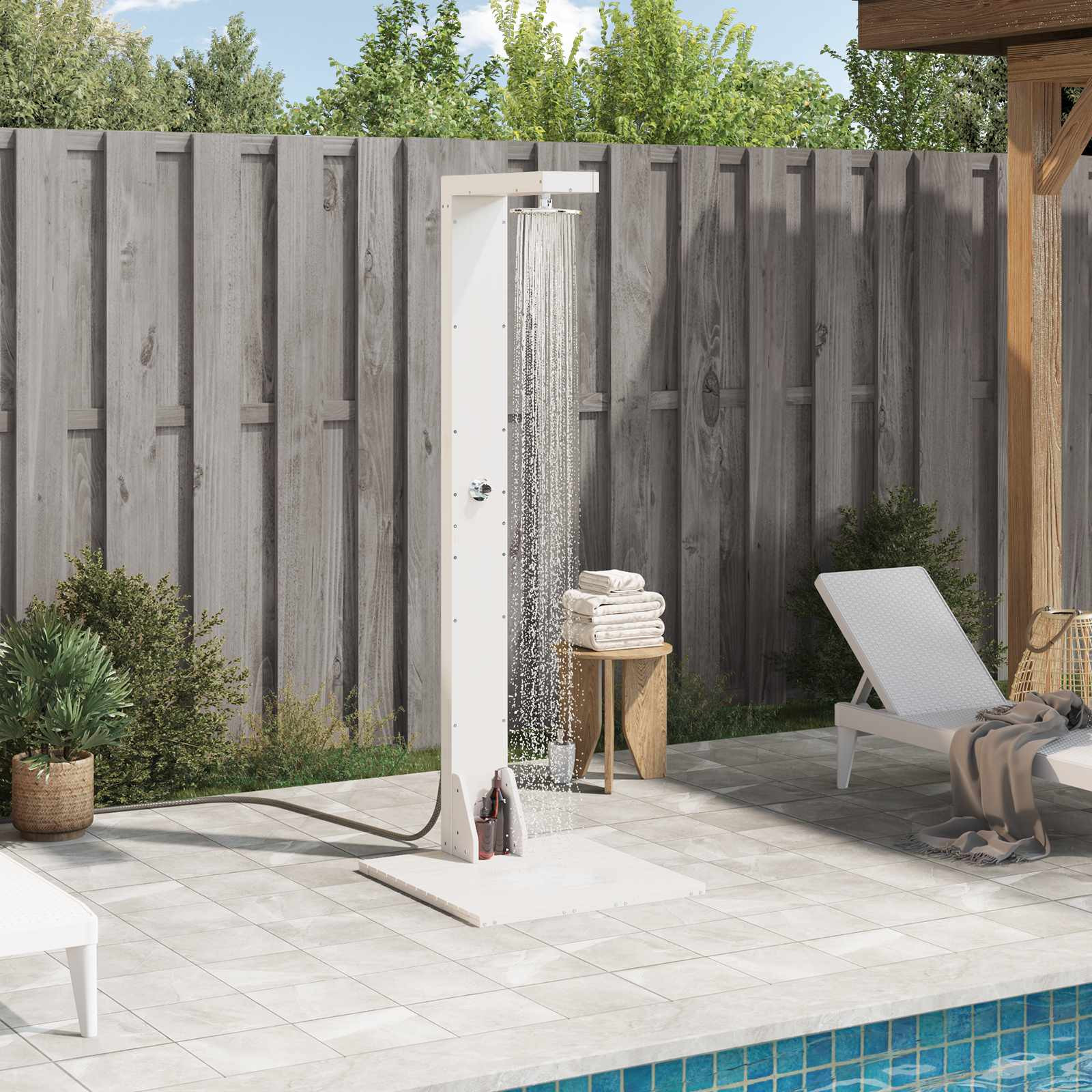 vidaXL Gartendusche 210 cm Massivholz Kiefer und Edelstahl Weiß