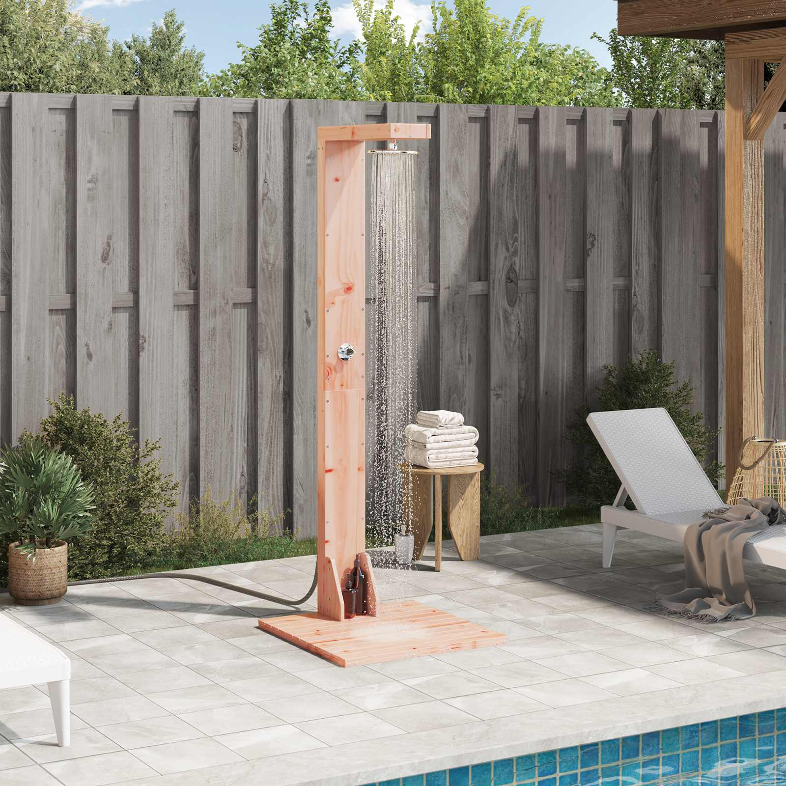 vidaXL Gartendusche 210 cm Massives Douglasholz und Edelstahl Natur