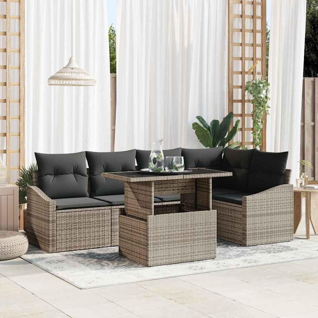 vidaXL Garten-Sofa-Set mit Kissen mit Speicher 6 pcs Grau