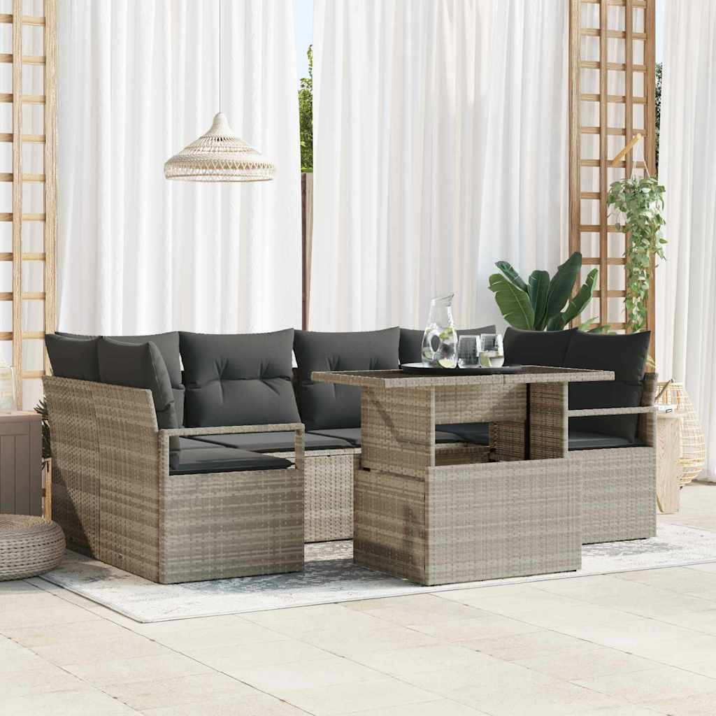 vidaXL Gartensofa-set mit Speicher 7 pcs Hellgrau Poly-Rattan