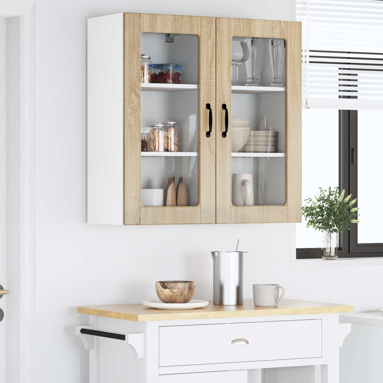 vidaXL Wandglas-Schrank LUCCA 2 pcs Sonoma-Eiche 40 x 31 x 80 cm