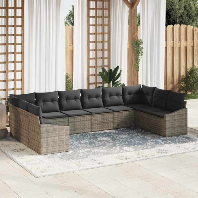 vidaXL Sofa Set mit Kissen 10 pcs Grau Poly Rattan