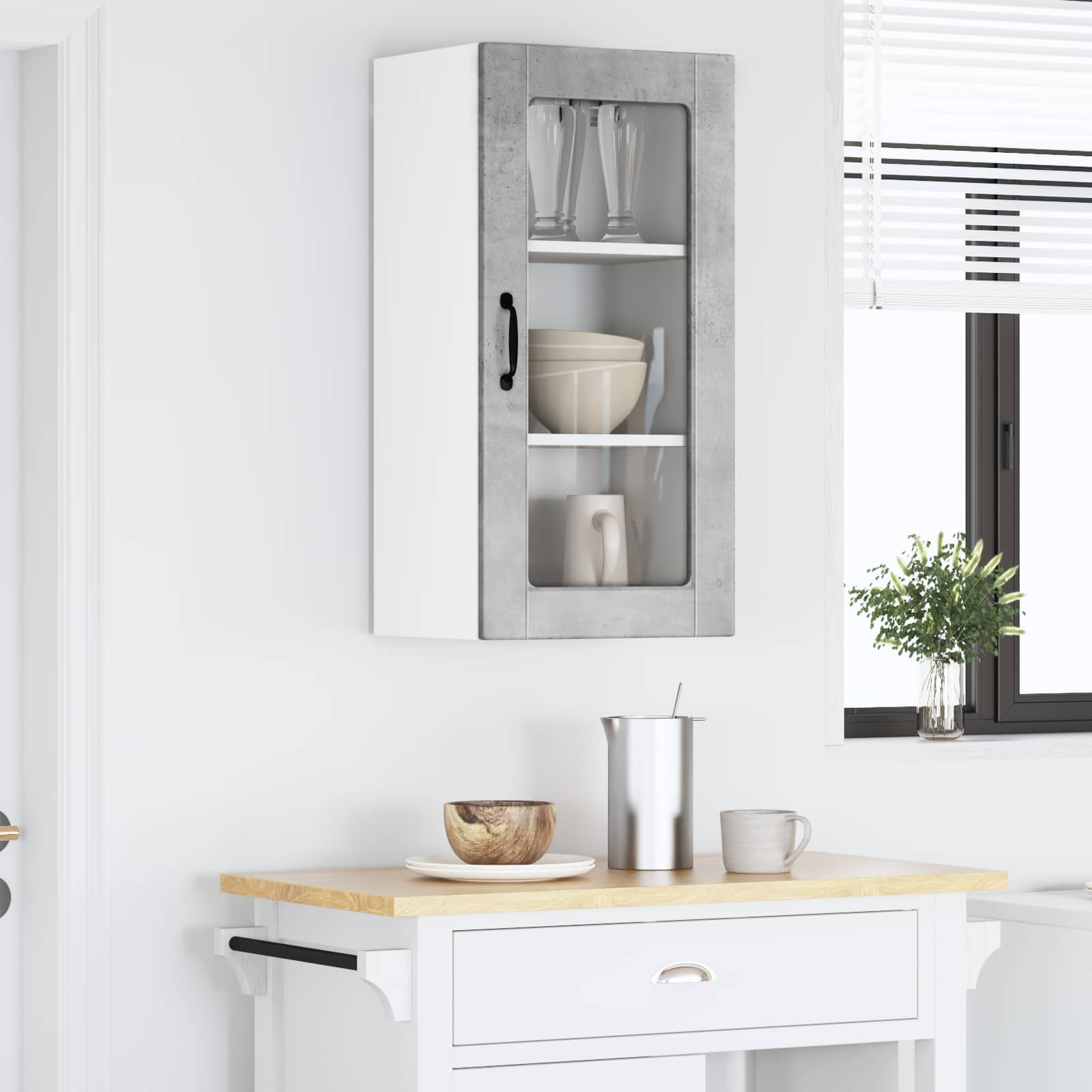 vidaXL Wandglas-Schrank LUCCA 2 pcs Betongrau 40 x 31 x 80 cm