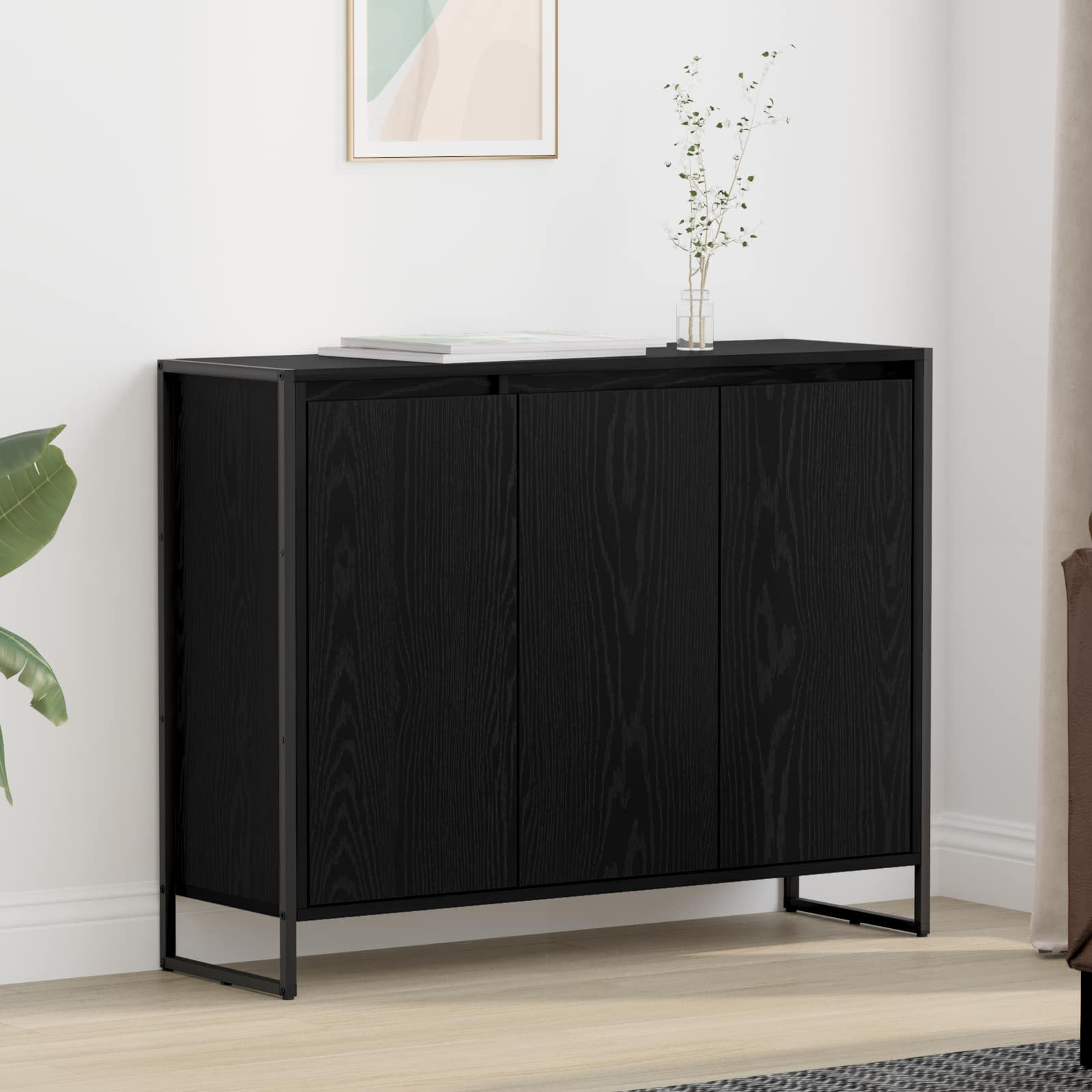 vidaXL Seitenschrank Schwarz Eichen-Optik 96,5 x 30 x 75 cm