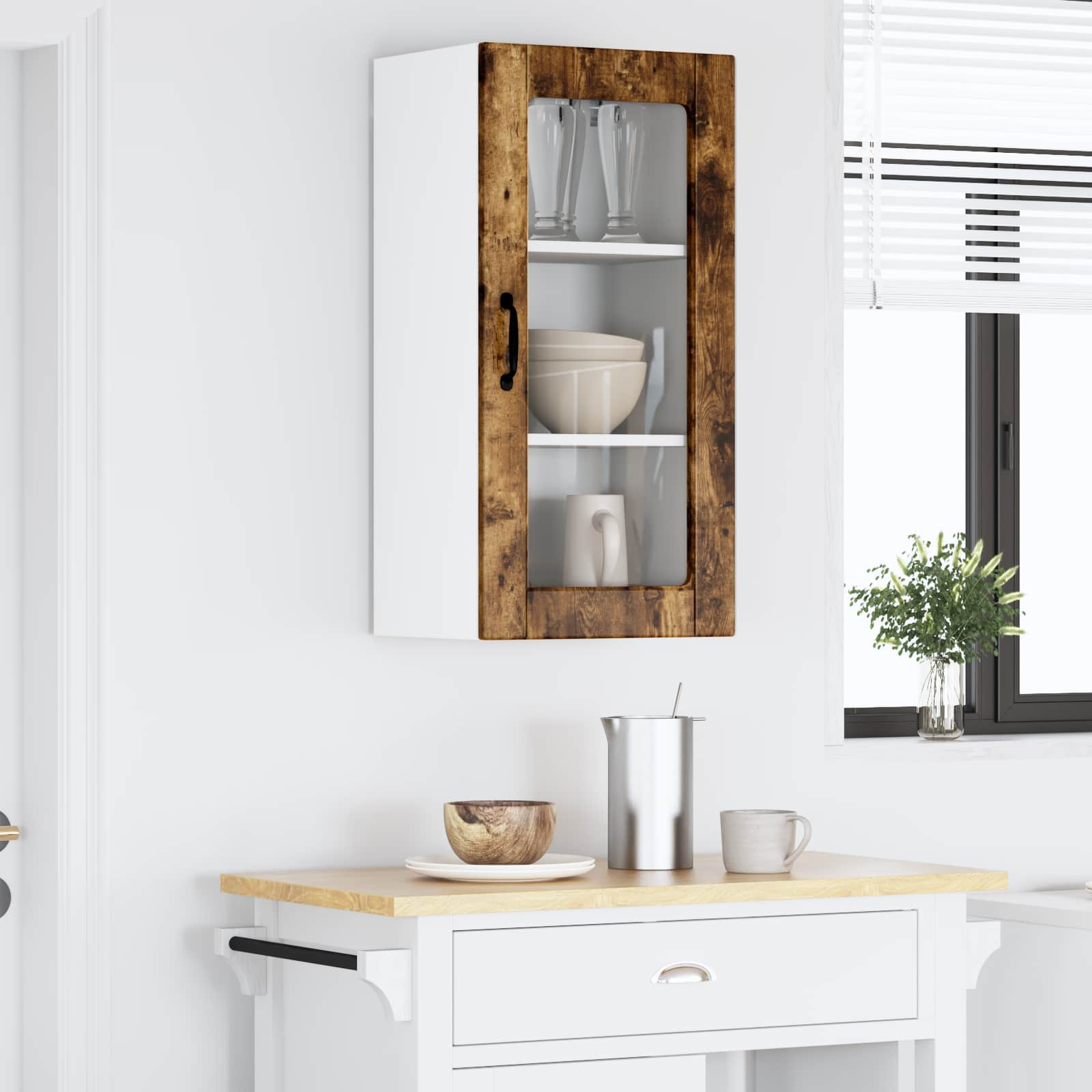 vidaXL Wandglas-Schrank LUCCA 2 pcs Geräucherte Eiche 40 x 31 x 80 cm