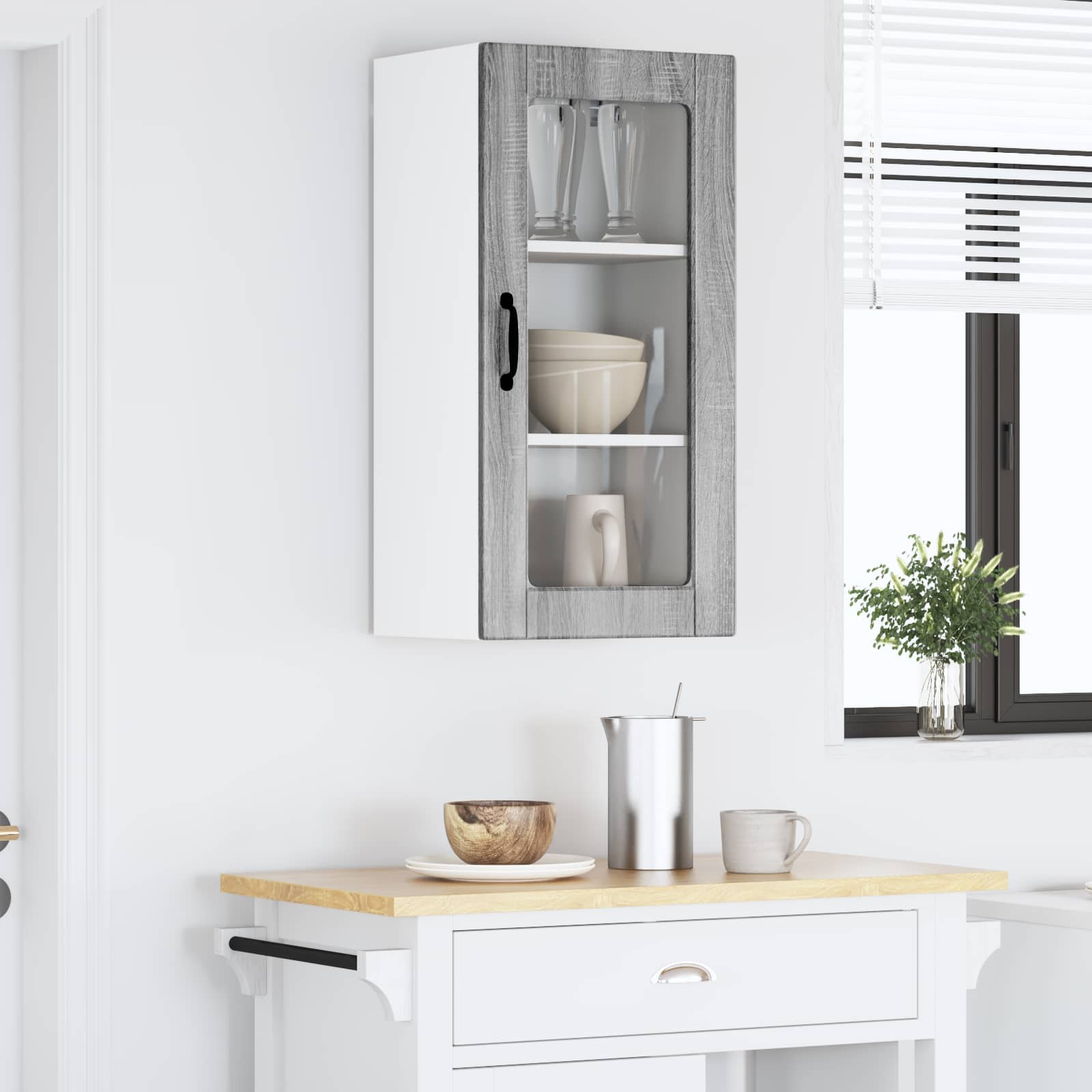 vidaXL Wandglas-Schrank LUCCA Graues Sonoma 40 x 31 x 80 cm