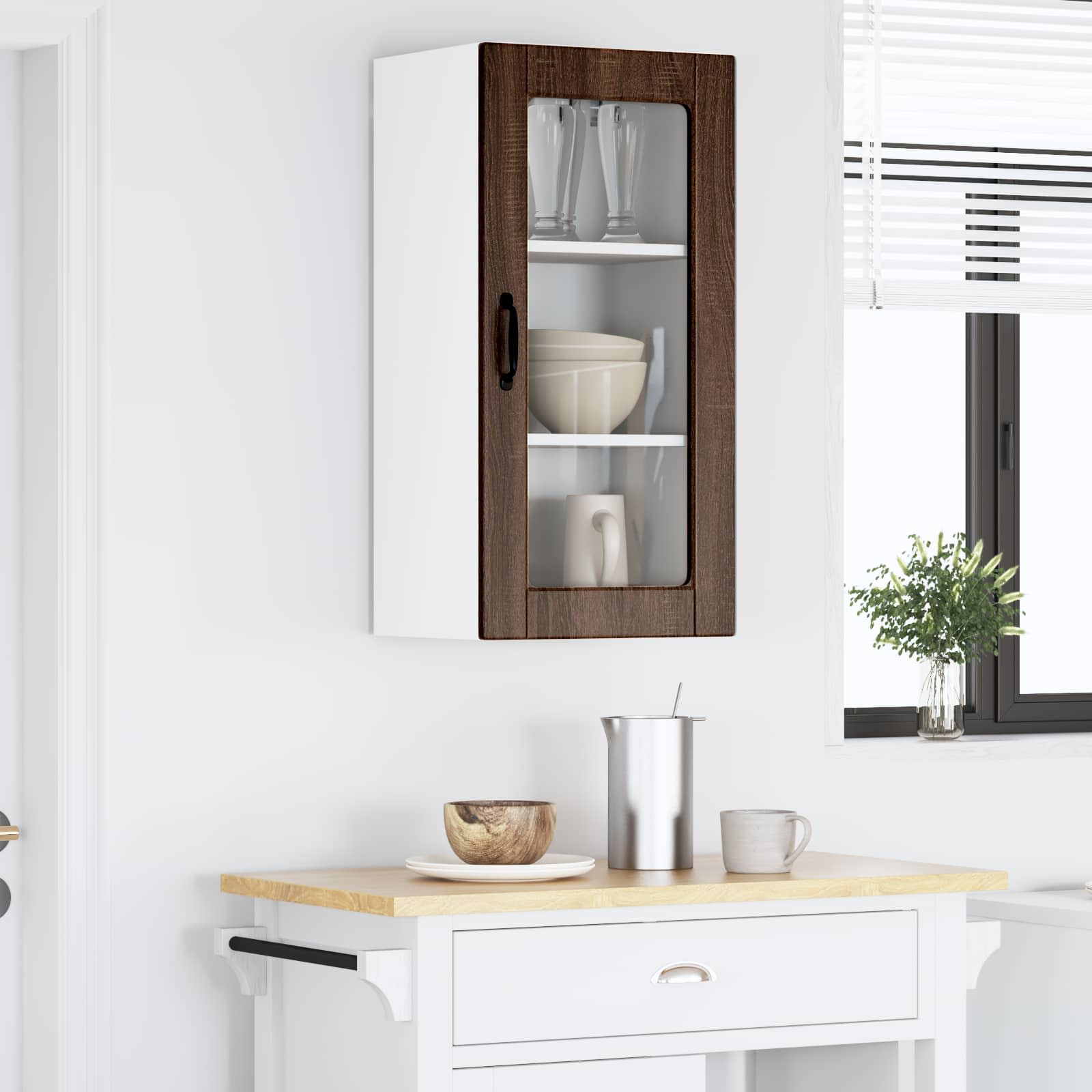 vidaXL Wandglas-Schrank LUCCA Brauneiche 40 x 31 x 80 cm Holzwerkstoff