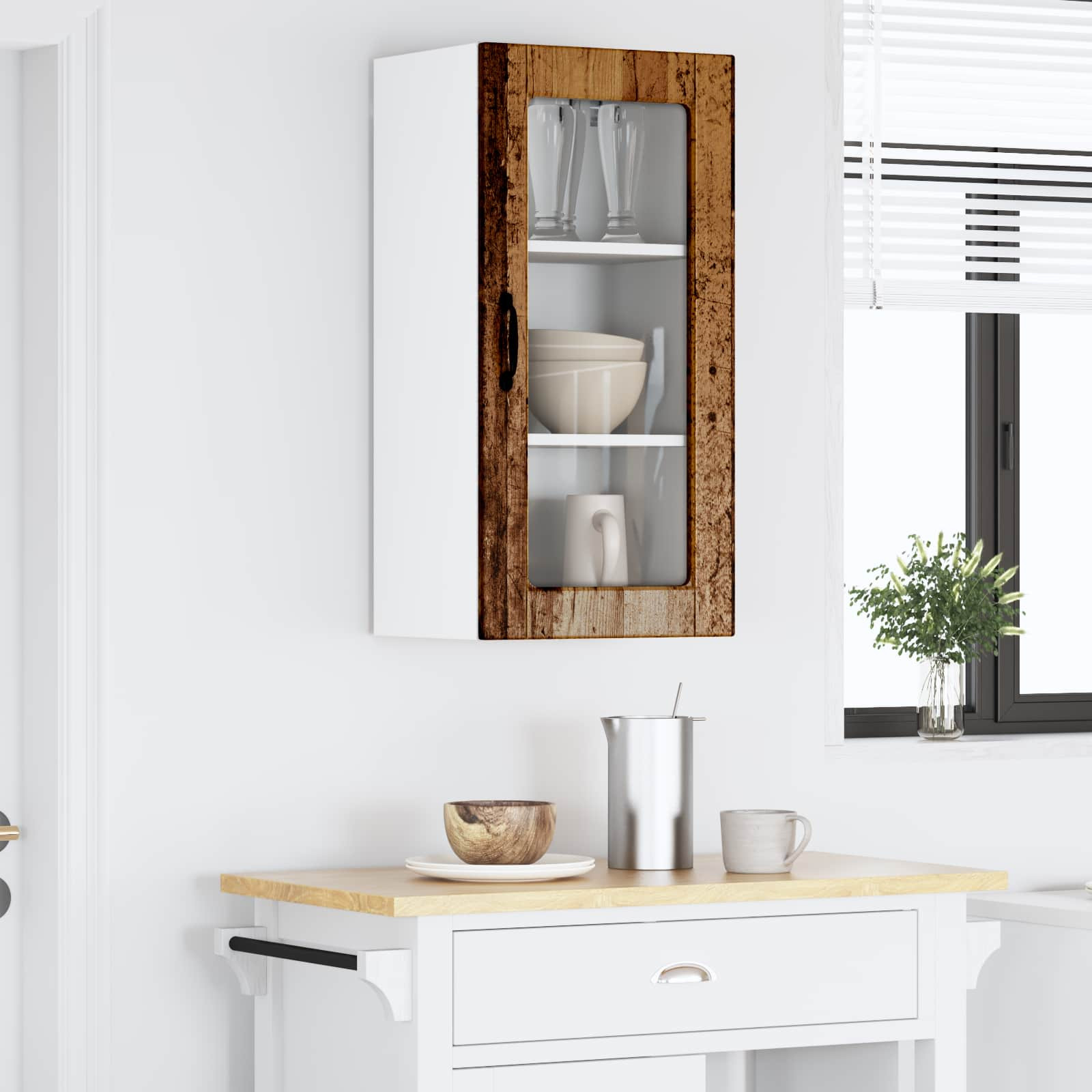 vidaXL Wandglas-Schrank LUCCA Altholz 40 x 31 x 80 cm Holzwerkstoff