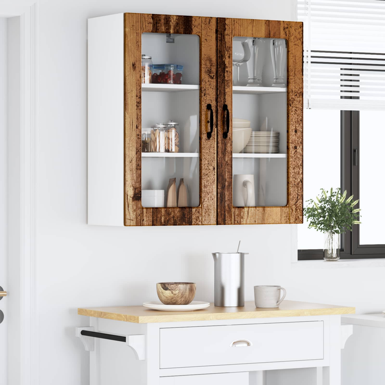 vidaXL Wandglas-Schrank LUCCA 2 pcs Altholz 40 x 31 x 80 cm