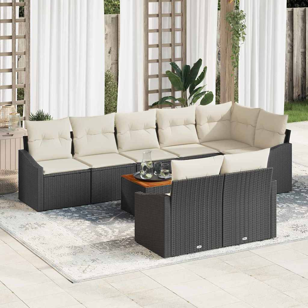 vidaXL Gartensofa-set mit Kissen 9 pcs Schwarz Poly-Rattan