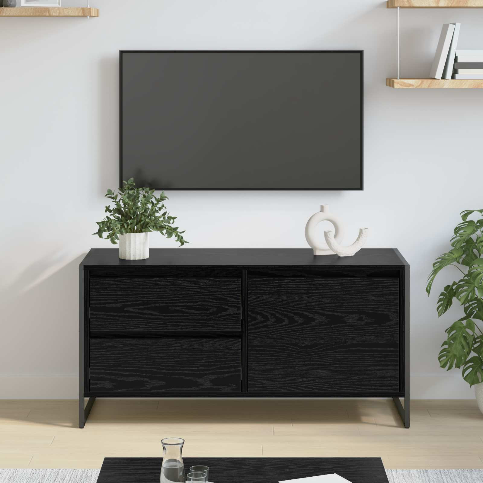 vidaXL TV-Schränk Schwarz Eichen-Optik 100 x 36 x 49.5 cm
