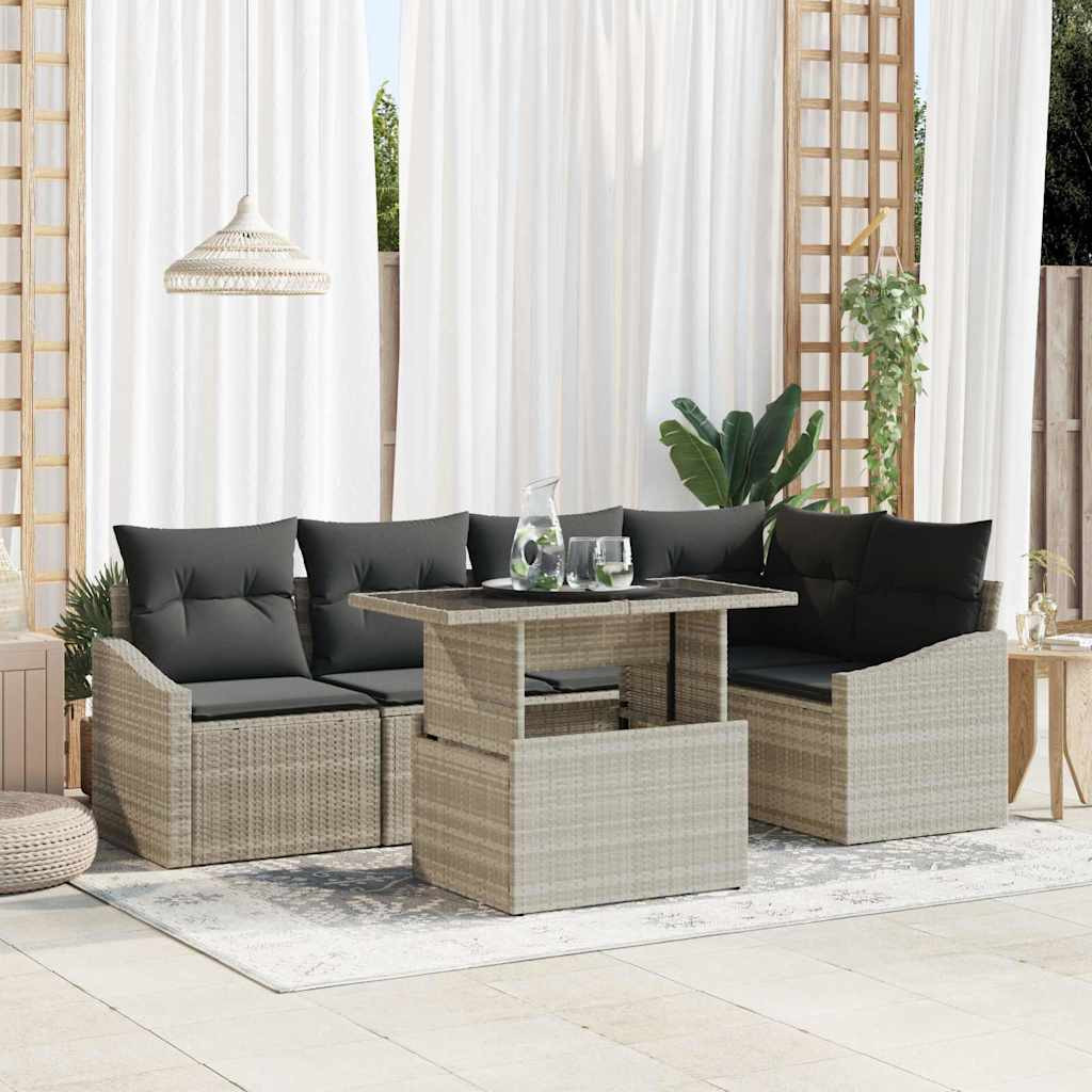 vidaXL Garten-Sofa-Set mit Kissen mit Speicher 6 pcs Hellgrau