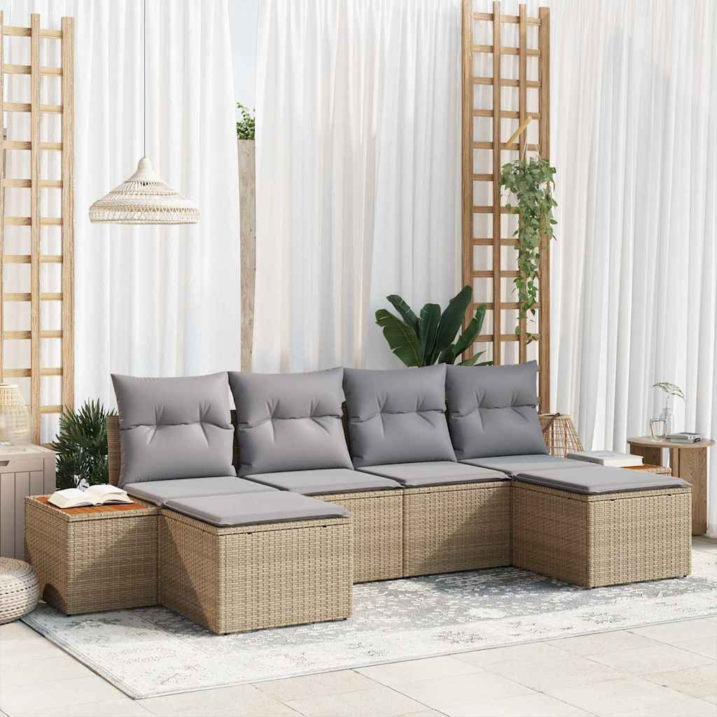 vidaXL Gartensofa-set mit Kissen 6 pcs Beige Poly-Rattan