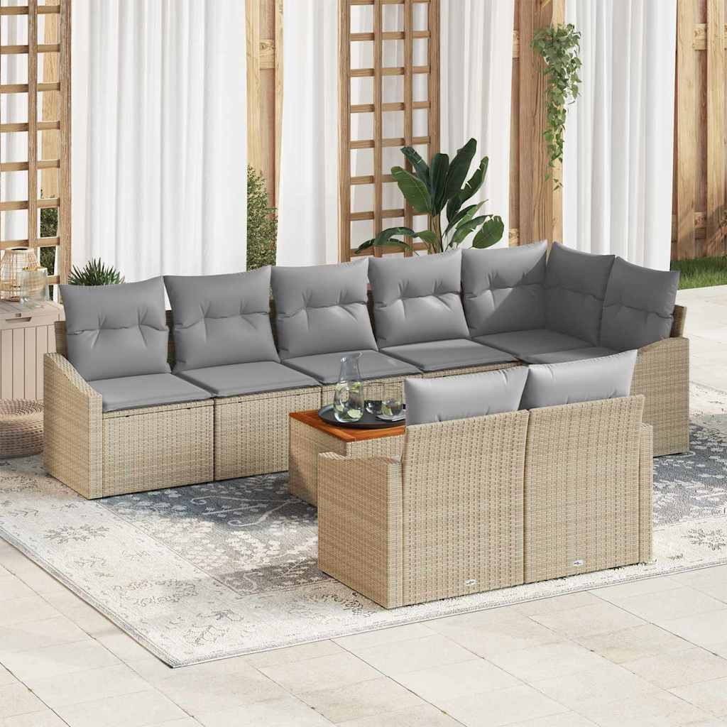 vidaXL Gartensofa-set mit Kissen 9 pcs Beige Poly-Rattan