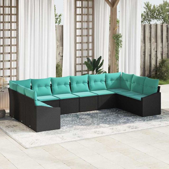 vidaXL Sofa Set mit Kissen 10 pcs Schwarz Poly-Rattan