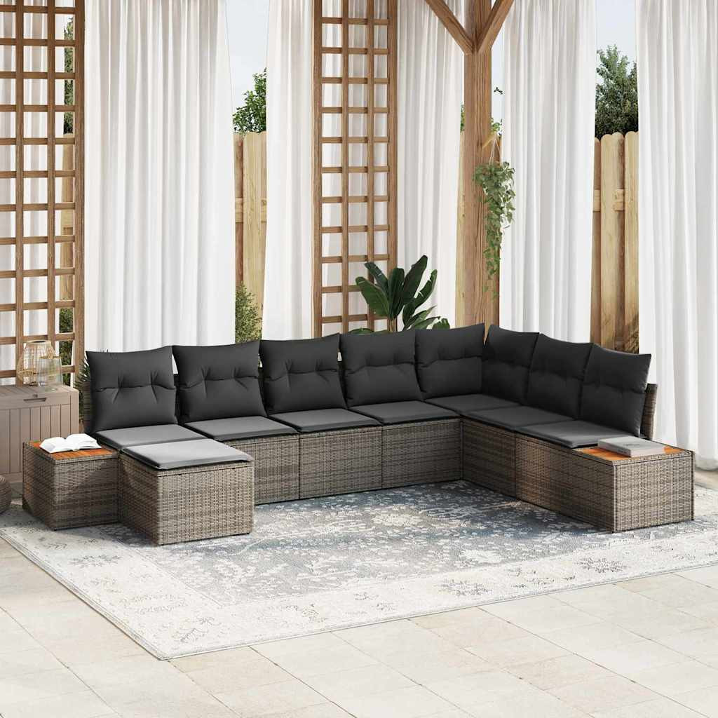 vidaXL Gartensofa-set mit Kissen 8 pcs Grau Poly Rattan