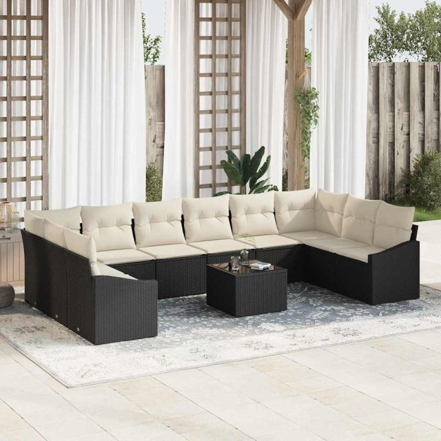 vidaXL Sofa Set mit Kissen 11 pcs Schwarz Poly Rattan