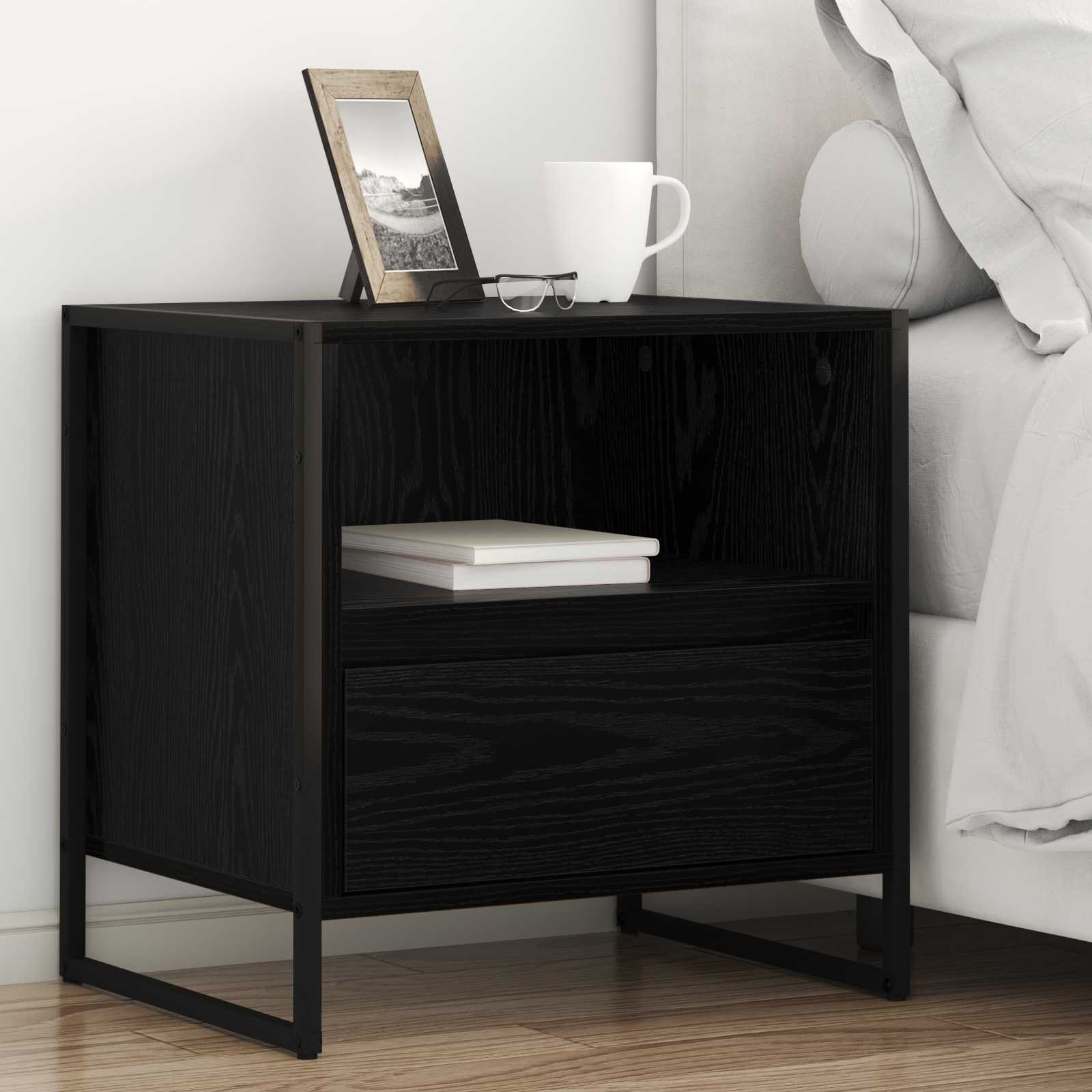 vidaXL Nachttisch Schwarz Eichen-Optik 50 x 39,5 x 50 cm Holzwerkstoff