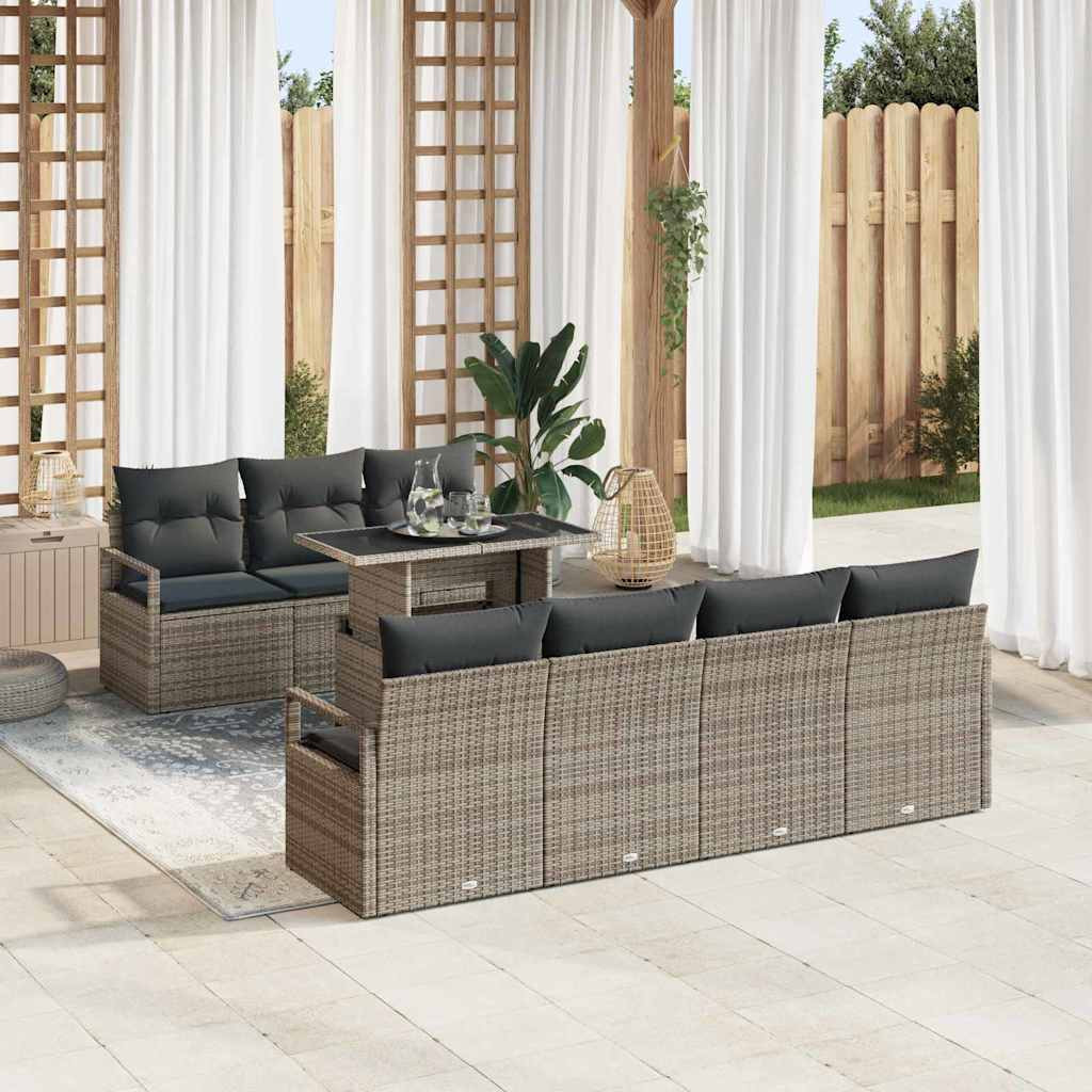 vidaXL Gartensofa-set mit Speicher mit Kissen 8 pcs Grau Poly-Rattan