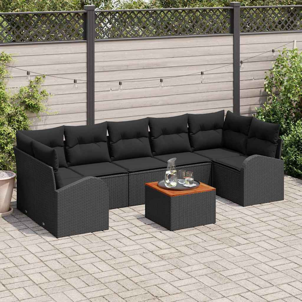 vidaXL Gartensofa-set mit Kissen 8 pcs Schwarz Poly-Rattan