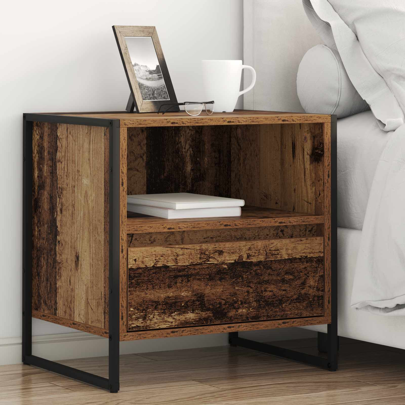 vidaXL Nachttisch Altholz 50 x 39,5 x 50 cm Holzwerkstoff