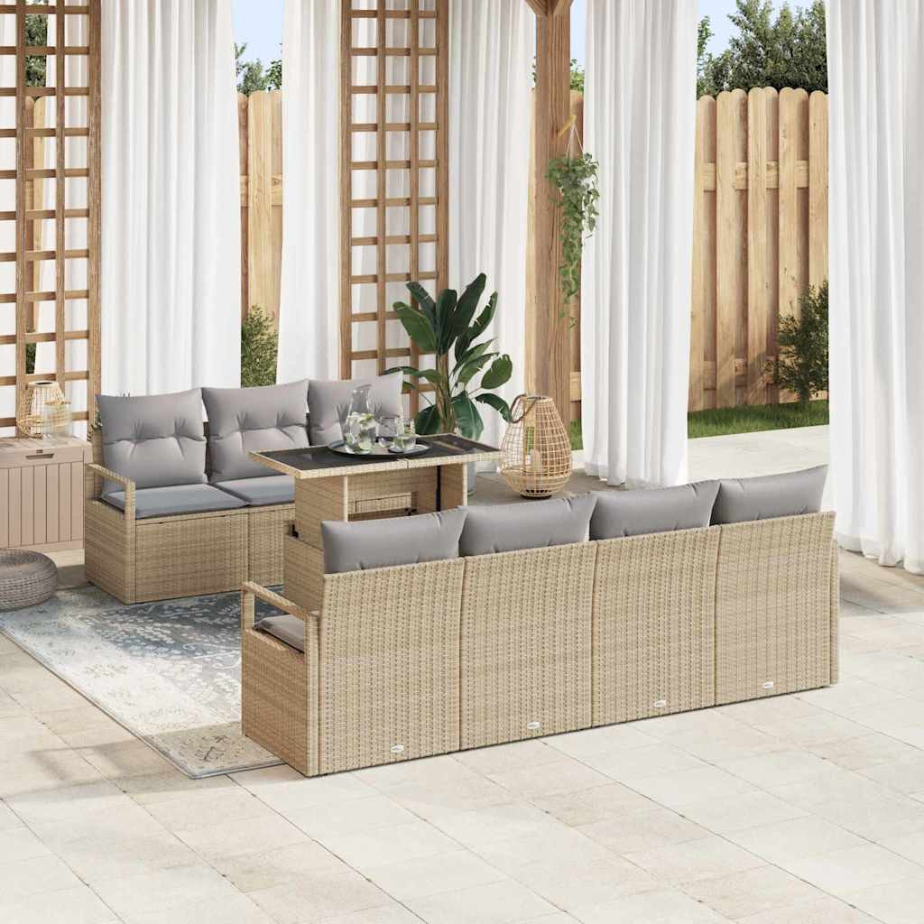 vidaXL Garten-Sofa-Set mit Kissen 8 pcs Beige und Hellgrau Poly-Rattan