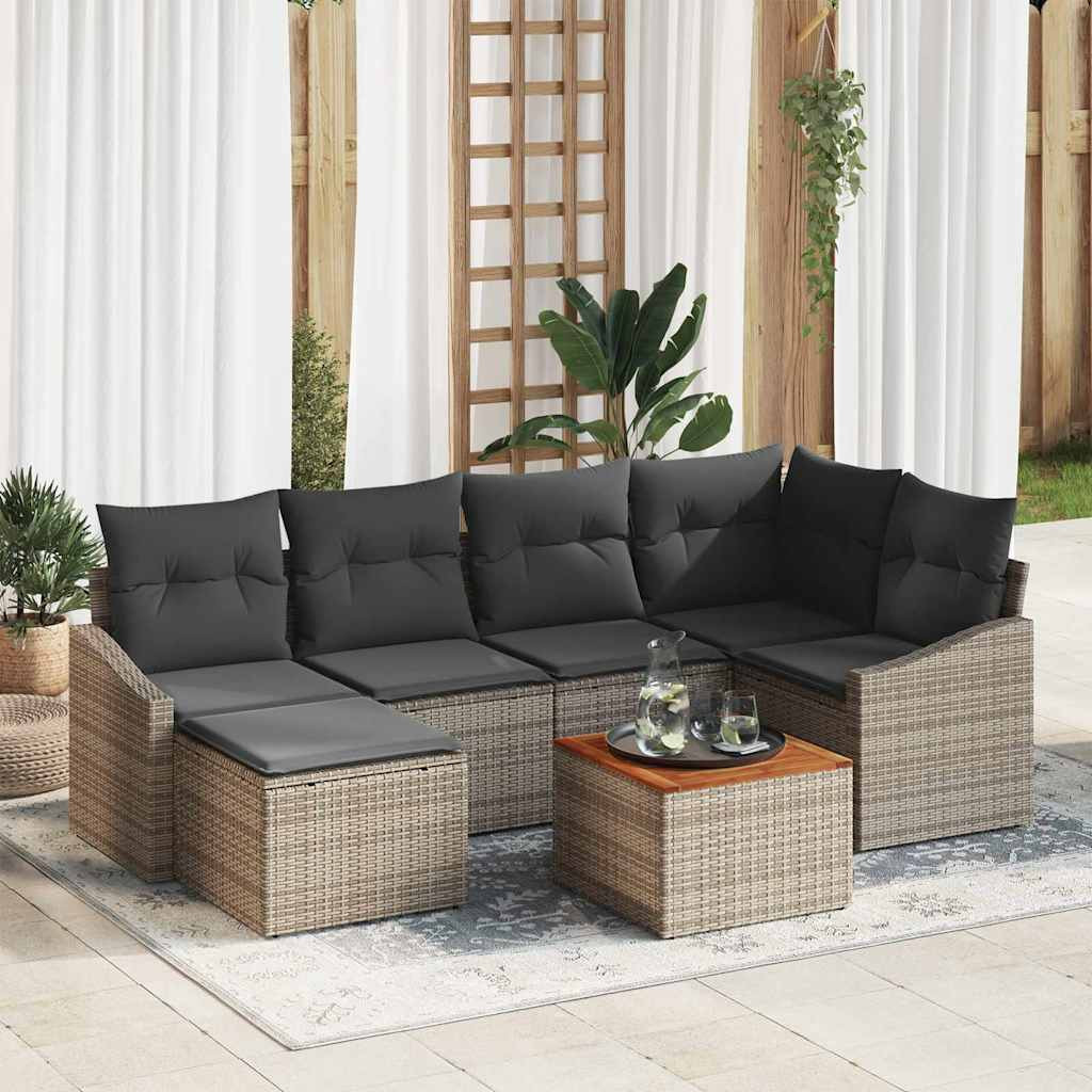 vidaXL Gartensofa-set mit Kissen 7 pcs Grau Poly-Rattan