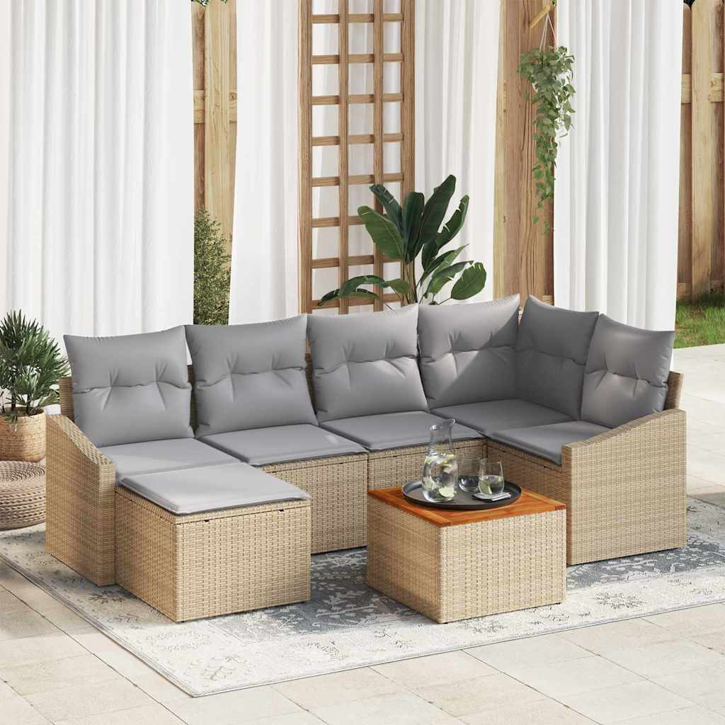 vidaXL Gartensofa-set mit Kissen 7 pcs Beige Poly-Rattan