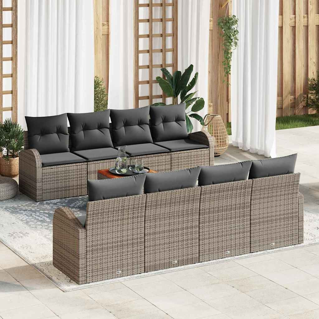 vidaXL Gartensofa-set mit Kissen 9 pcs Grau Poly-Rattan