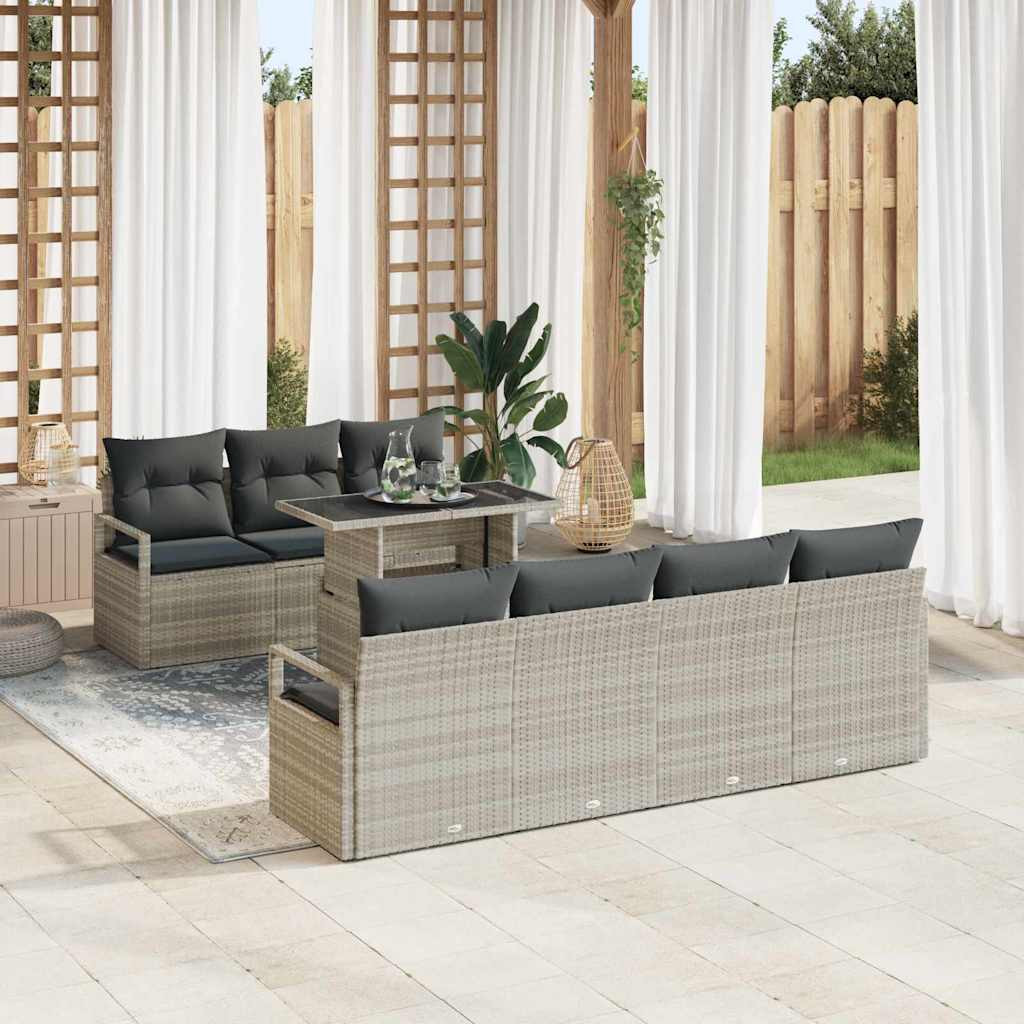 vidaXL Gartensofa-set mit Speicher 8 pcs Hellgrau Poly-Rattan