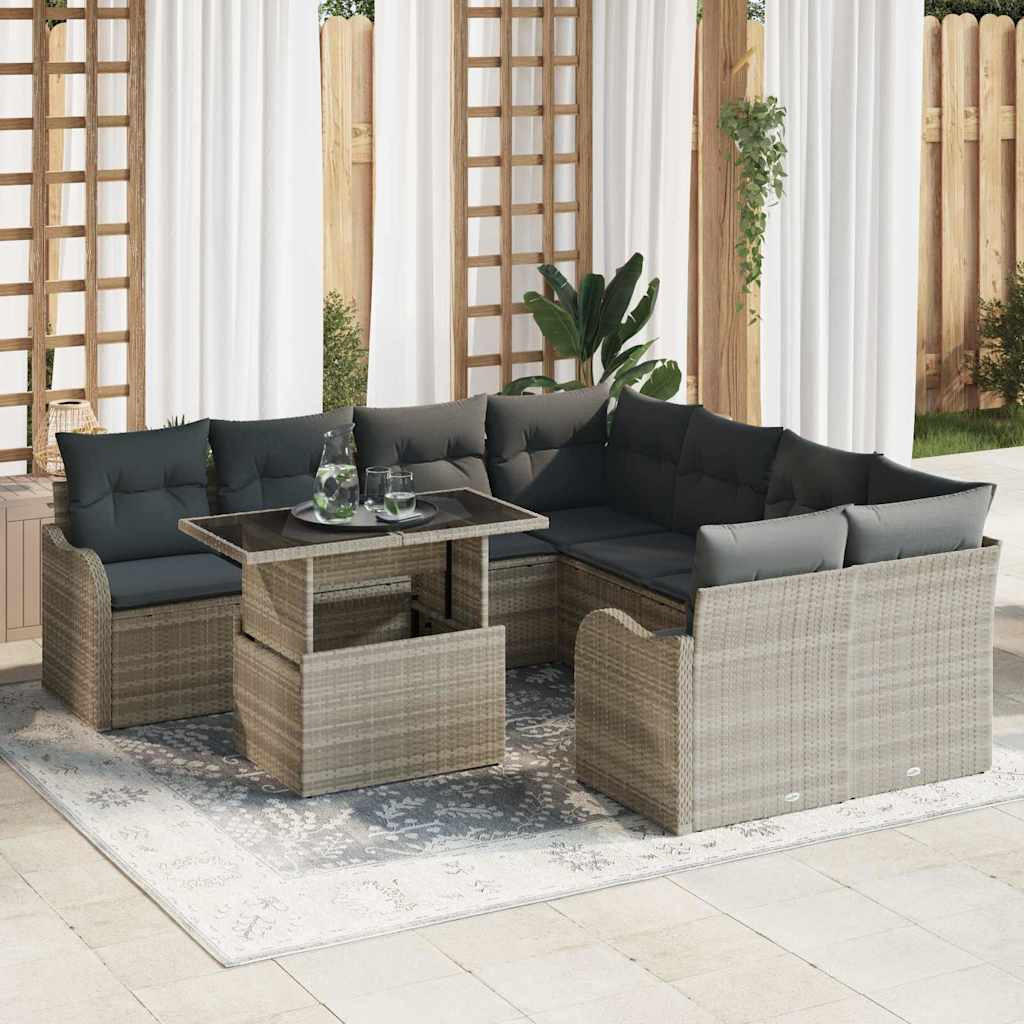 vidaXL Gartensofa-set mit Kissen 9 pcs Hellgrau Poly-Rattan