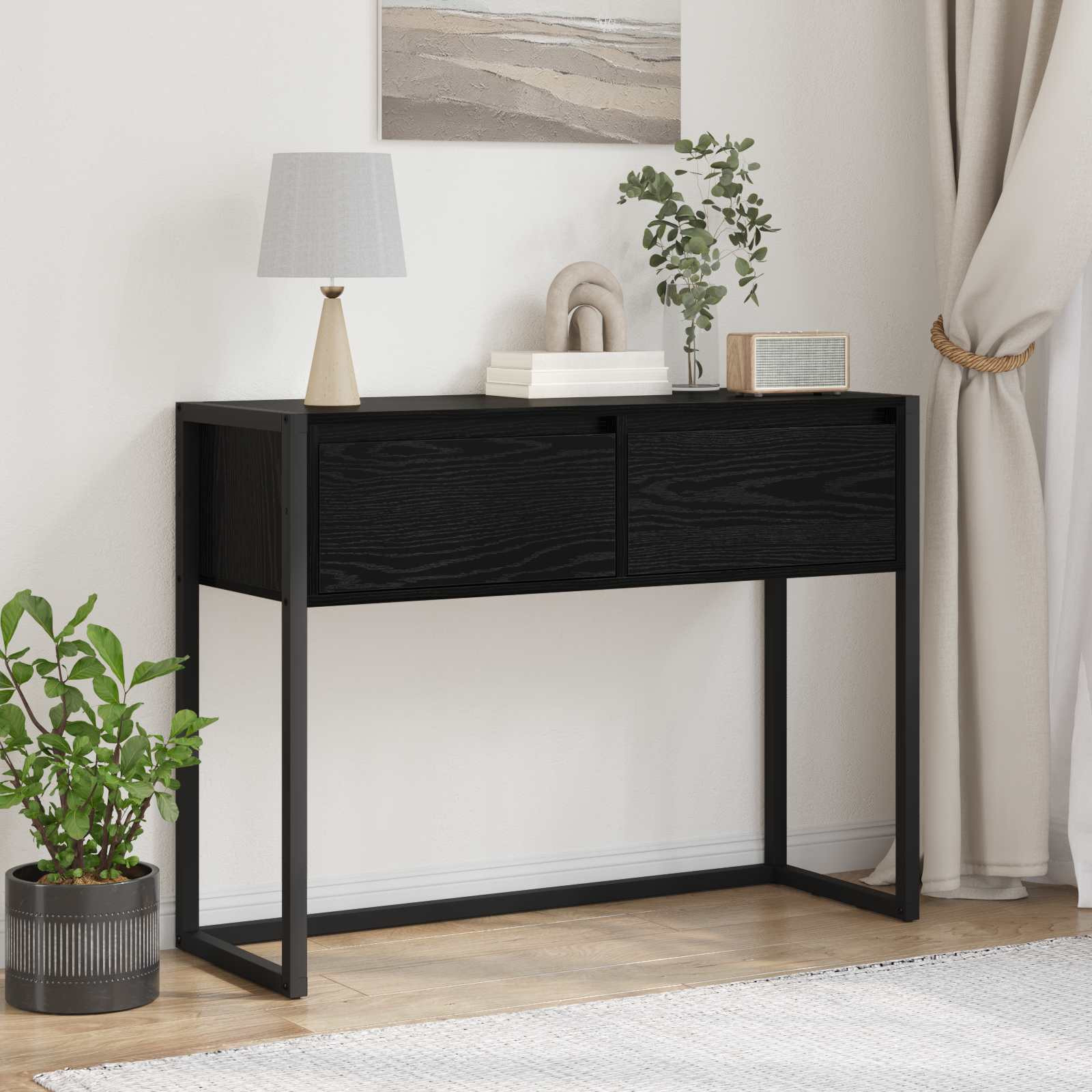 vidaXL Beistelltisch Schwarz Eichen-Optik 100 x 36 x 75 cm