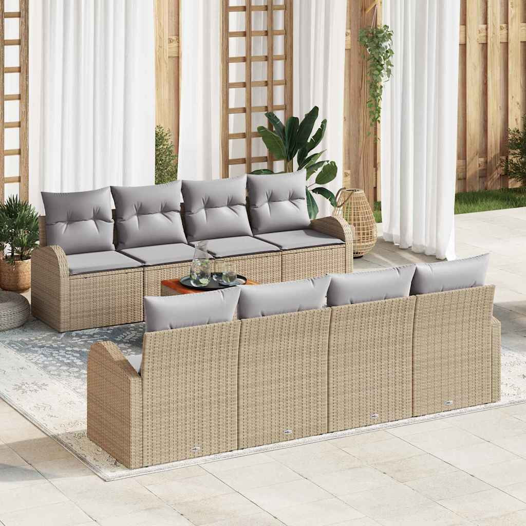 vidaXL Gartensofa-set mit Kissen 9 pcs Beige Poly-Rattan