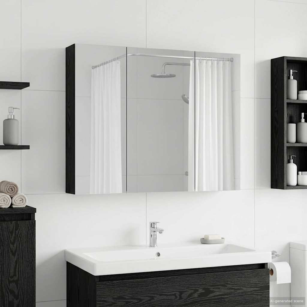 vidaXL Badezimmerspiegelschrank mit Regal mit Tür Schwarz Eichen-Optik