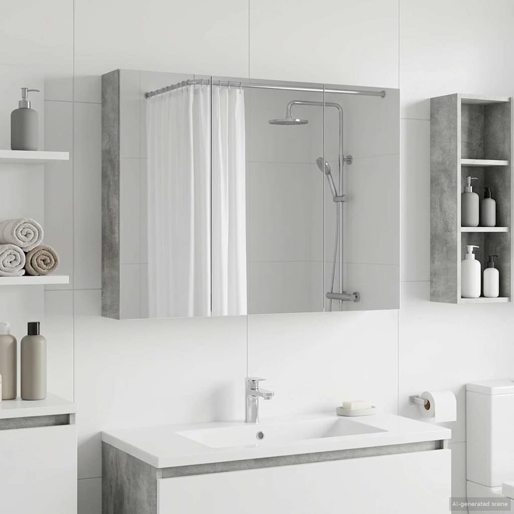 vidaXL Badezimmerspiegelschrank mit Tür Beton Grau 100 x 14,5 x 70 cm