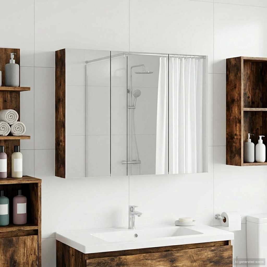 vidaXL Badezimmerspiegelschrank Geräucherte Eiche 100 x 14,5 x 70 cm