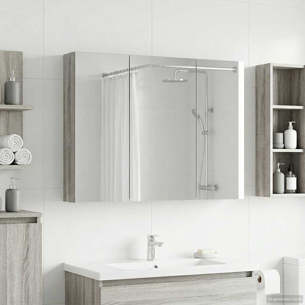 vidaXL Badezimmerspiegelschrank Graues Sonoma 100 x 14,5 x 70 cm