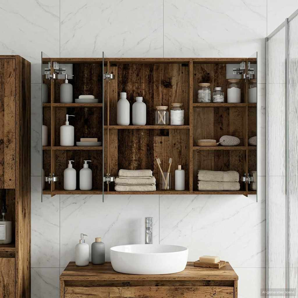 vidaXL Badezimmerspiegelschrank mit Regal Altholz 100 x 14,5 x 70 cm