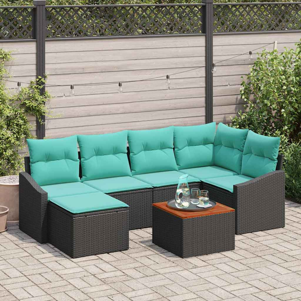 vidaXL Gartensofa-set mit Kissen 7 pcs Schwarz Poly-Rattan
