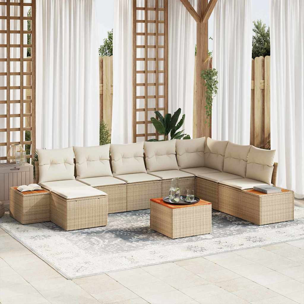 vidaXL Gartensofa-set mit Kissen 9 pcs Beige Poly Rattan