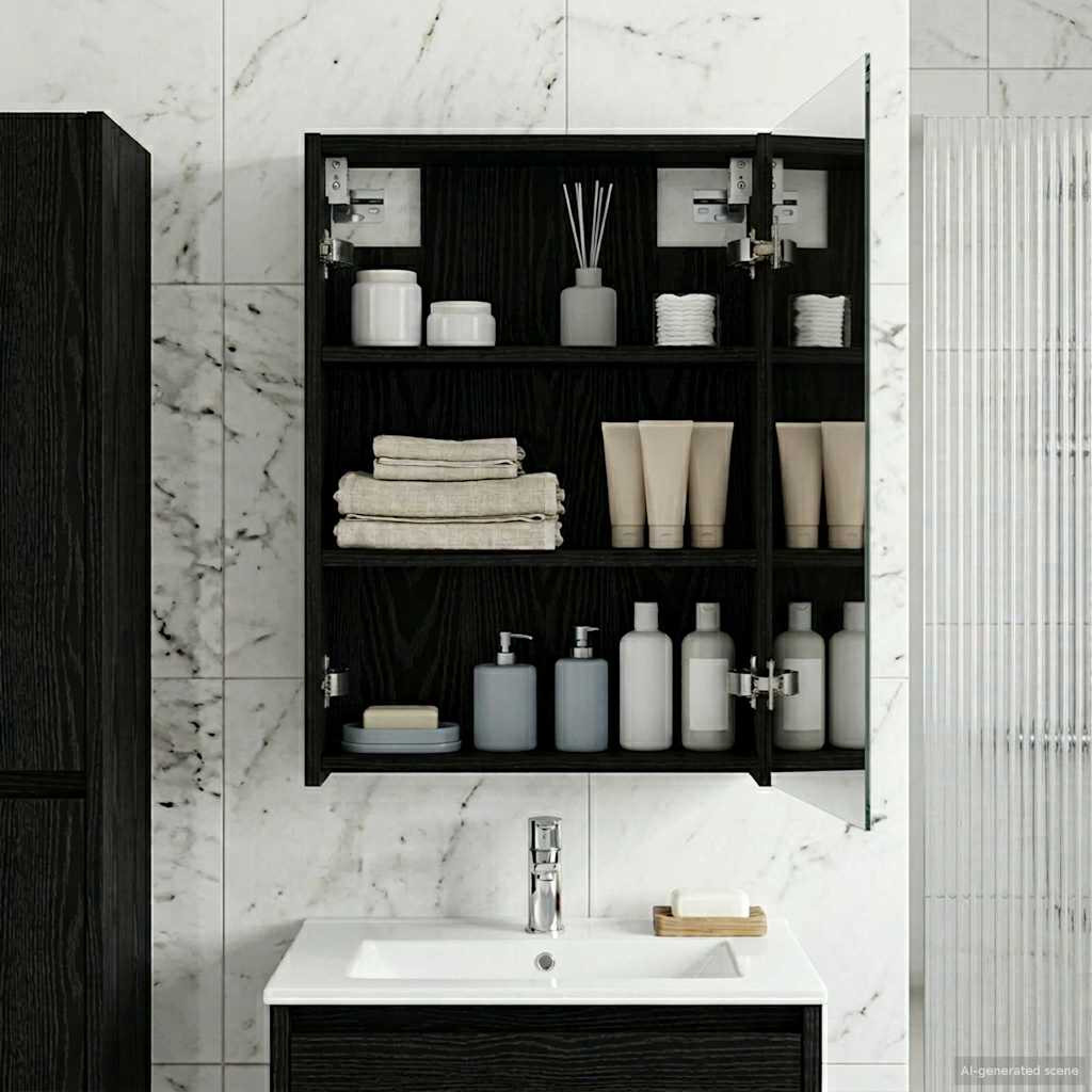 vidaXL Badezimmerspiegelschrank Schwarz Eichen-Optik 43 x 16 x 62.5 cm
