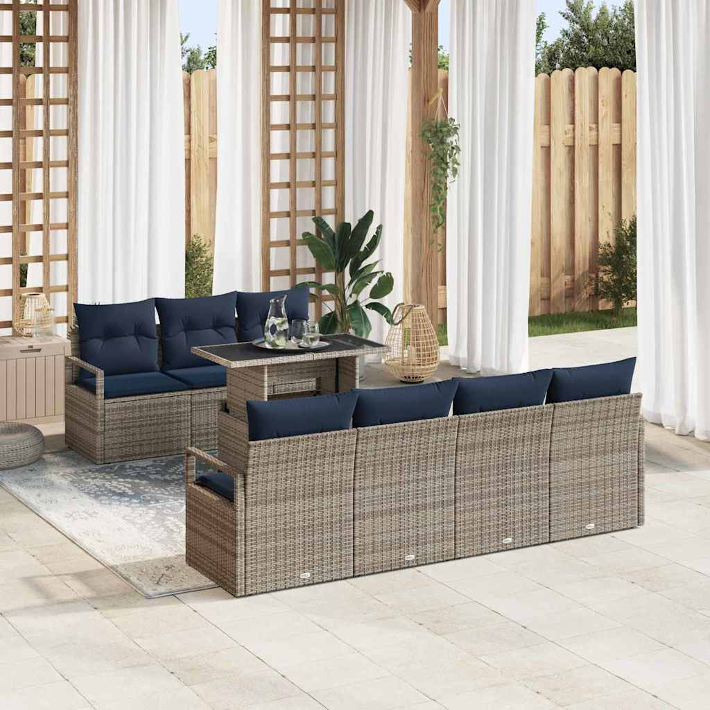 vidaXL Gartensofa-set mit Kissen 8 pcs Grau und Marineblau Poly-Rattan
