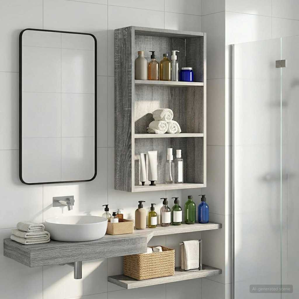 vidaXL Badezimmer-Wandschrank mit Regal Graues Sonoma 40 x 14 x 70 cm