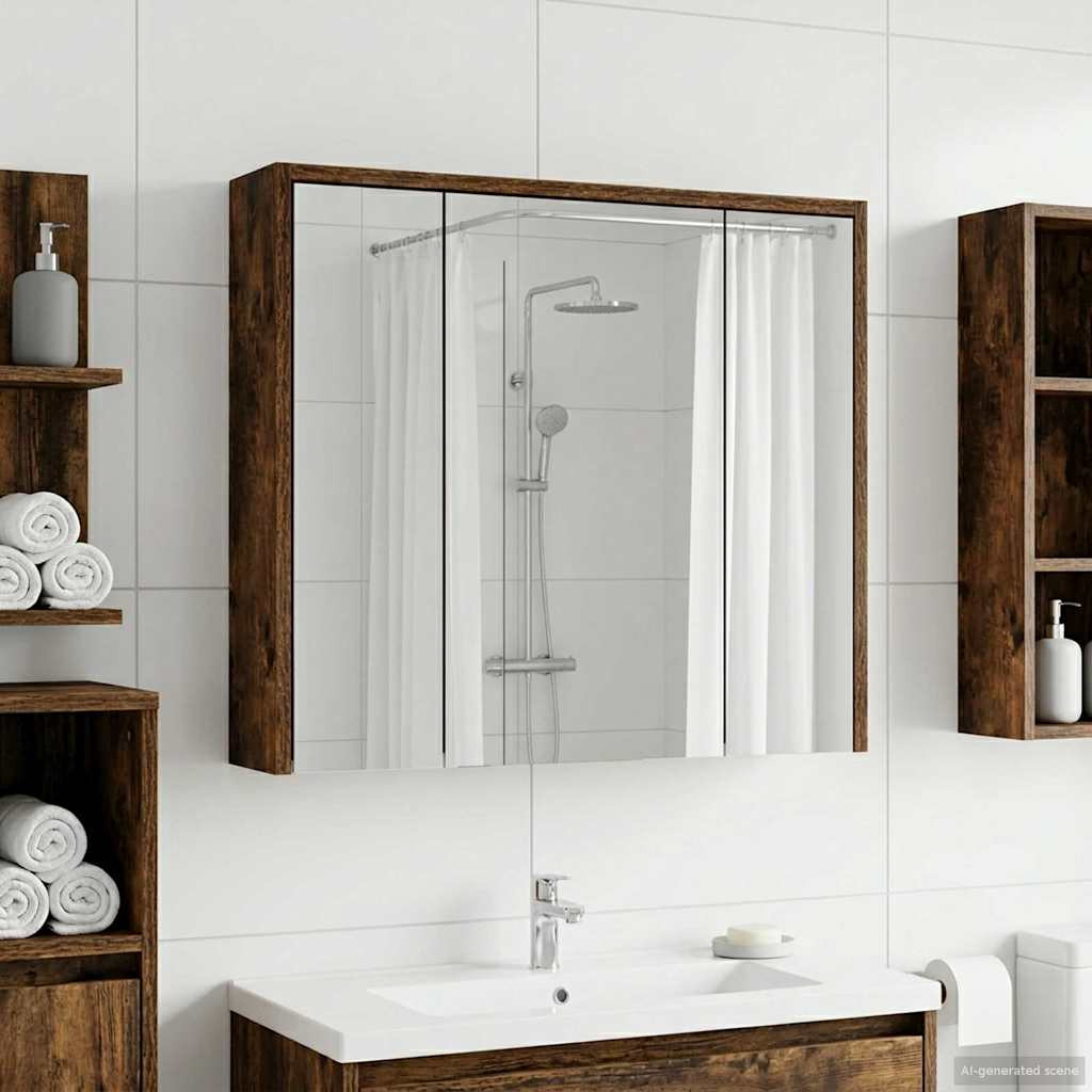 vidaXL Badezimmerspiegelschrank Geräucherte Eiche 63,5 x 16 x 62,5 cm
